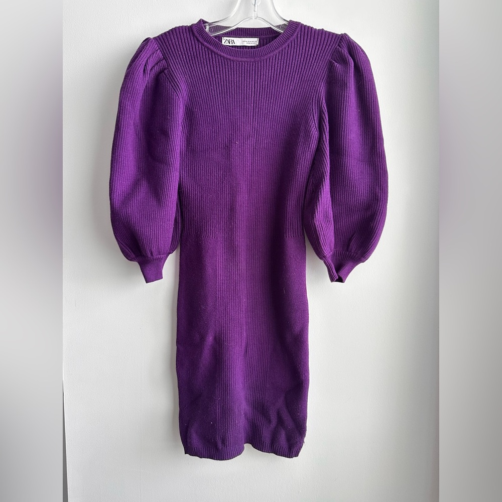 ZaraPurple Puff Sleeve Knit Dress - Size M